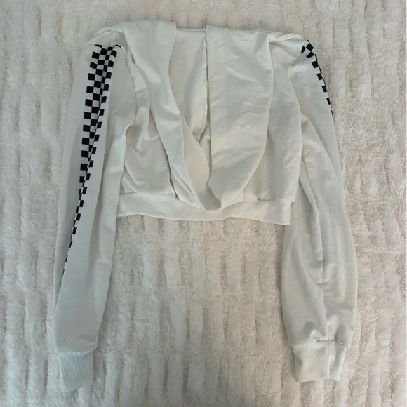 Zaful White Checkered Sleeve Hoodie Size S - Picture 3 of 4
